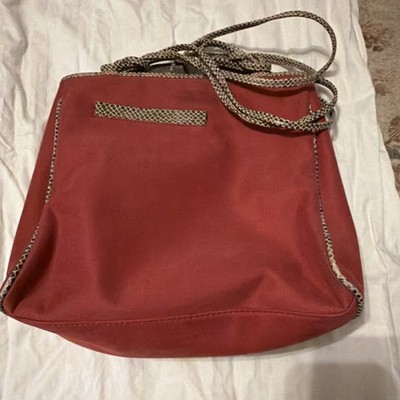Red Shoulder Bag Patterned Trim Zip Closure Beige Black Strap for Women