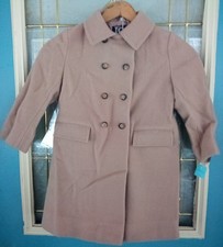 Vintage Boys Tan Wool Dbl Breasted Lined Winter Coat  Cap Size 6