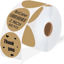 2 Inch Brown Circle Thermal Printer Labels,600 Round Labels/Roll 2 inch