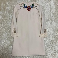 GUCCI 453018 Dress Floral G Logo Faux Pearl Wool Silk Bijou Size 36 147362K Auth