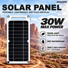 30w Solar Panel 5v USB Charger High Efficiency Power Bank Phone Outdoor Camping
