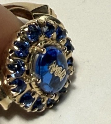Vintage ΖΦΒ Zeta Phi Beta Schwesternschaft 10K Gold Klasse Ring blaue Steine Gr: 6,25