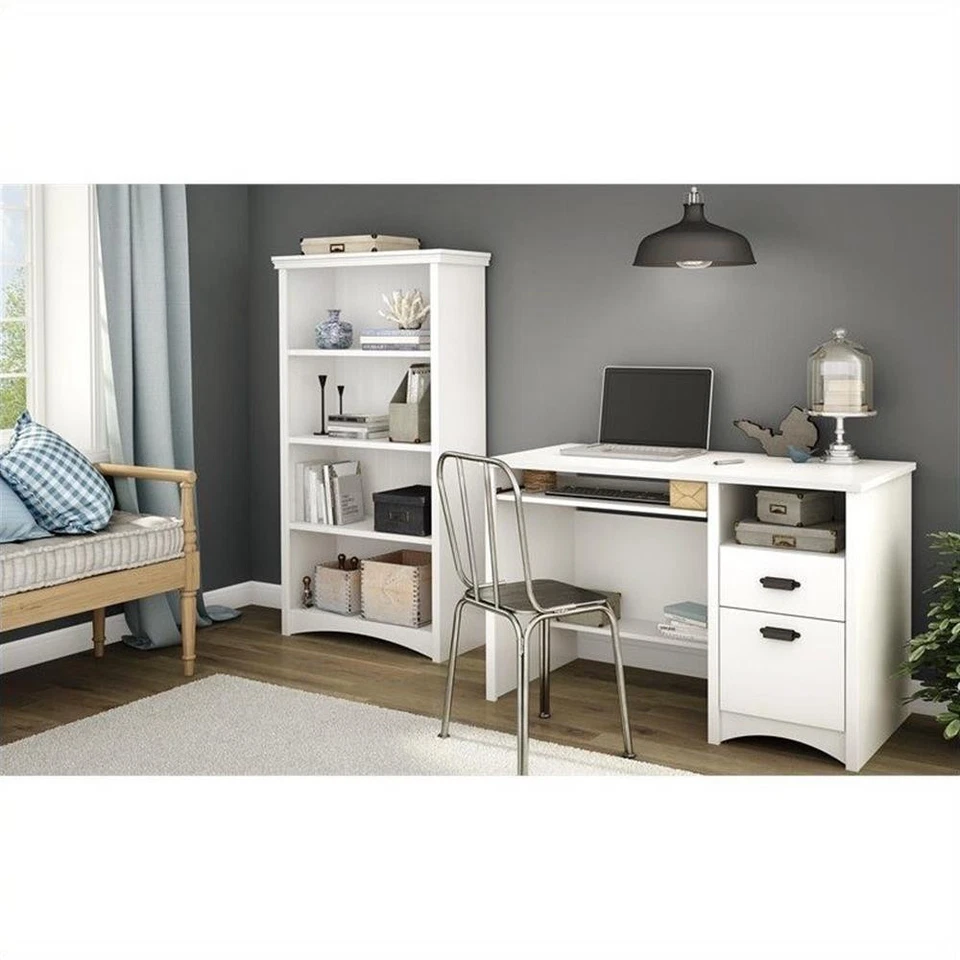 Librería South Shore Gascony de 4 estantes en blanco puro Foto 2 de 4