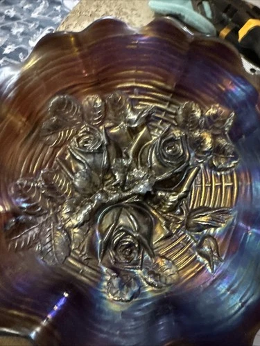 Nice! Northwood Purple Rose Show  Carnival Glass Bowl