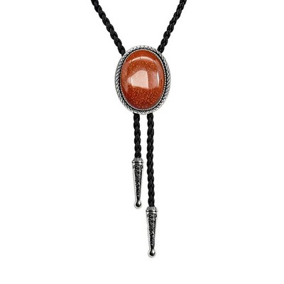 JPJZY BRBAM Oval Shaped Natural Stone Bolo Tie Vintage Style Orange Sandstone