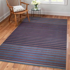 Striped Custom Cotton Kilim Dhurrie Rug Color Red and Blue Design Carpet Rug