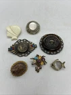 Vintage Costume Jewelry Lot Brooches Mid Century Crystal Floral Stamped Stone