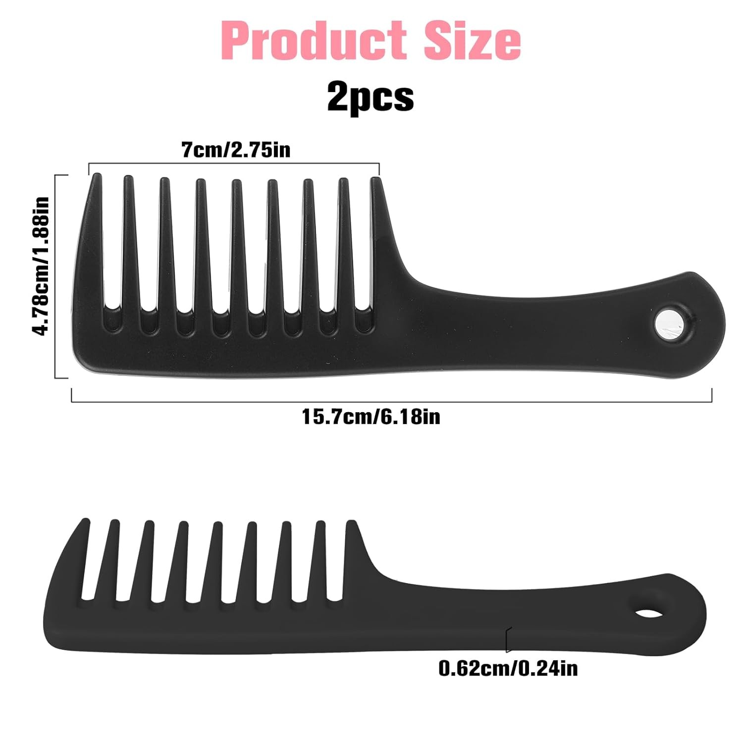 Wide Tooth Comb 2 Pack - Portable Travel Detangling for Small, Black 