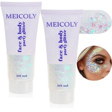 MEICOLY 2pcs Clear White Face Body Glitter,Halloween Mermaid Face Glitter Gel...