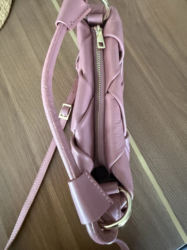 Bolso Bandolera Valentina Fiore Cuero Tejido Rosa Polvoriento Hecho en Italia Foto 2 de 4