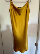 Express Gold Marigold Slip Dress L Silky Bias Cut Midi Adjustable Rayon Blend