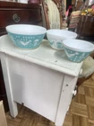 Pyrex Rise N Shine “vintage Charm” Turquoise/white Set Of 3 Nesting Bowls Bowl