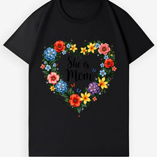new She is Mom Floral Heart Shirt Mother's Day Gift Tee
