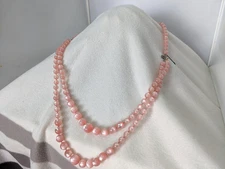  Pink Iridescent Double Stranded Graduated Faux Pearl 18"Vtg Necklace