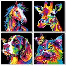 Bowetile 4 Pack Framed Paint by 7.8 inches x inches, Colorful animals