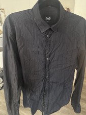 DOLCE & GABBANA Shirt Black Cotton GOLD Mens Dress Formal Slim Size 50