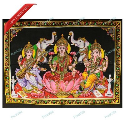 Göttin Laxmi mit Göttin Saraswati und Lord Ganesha, Religiös & Dekor Poster