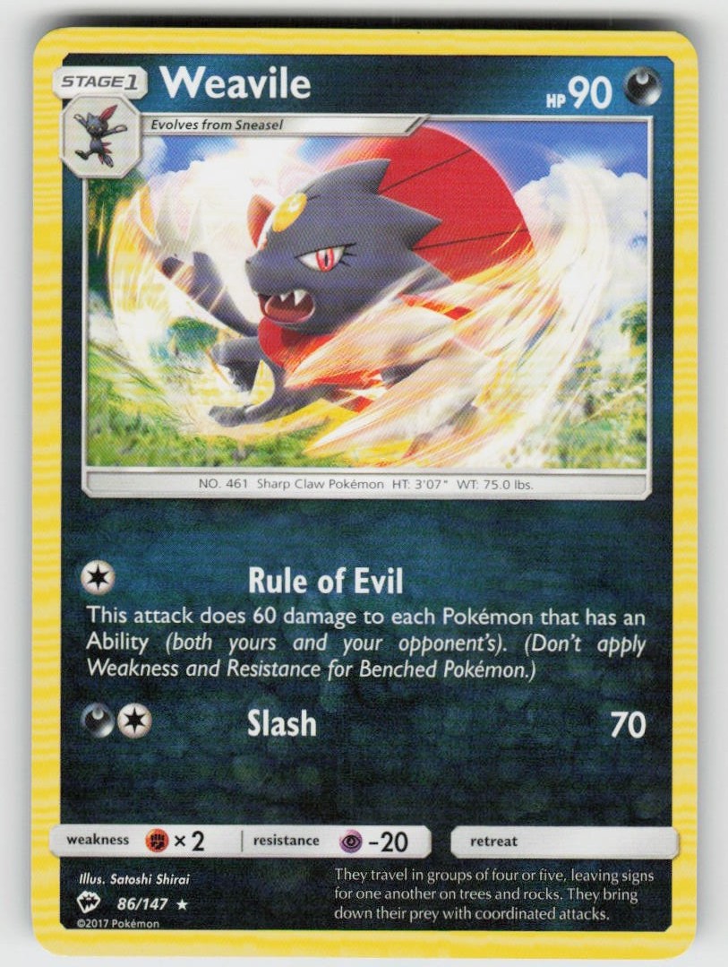 Weavile 86/147 Rare Burning Shadows Near Mint