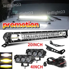 20" LED Light Bar+Hood Mount Bracket+4'' pod+Wire fit Jeep Wrangler JK JKU 07-17