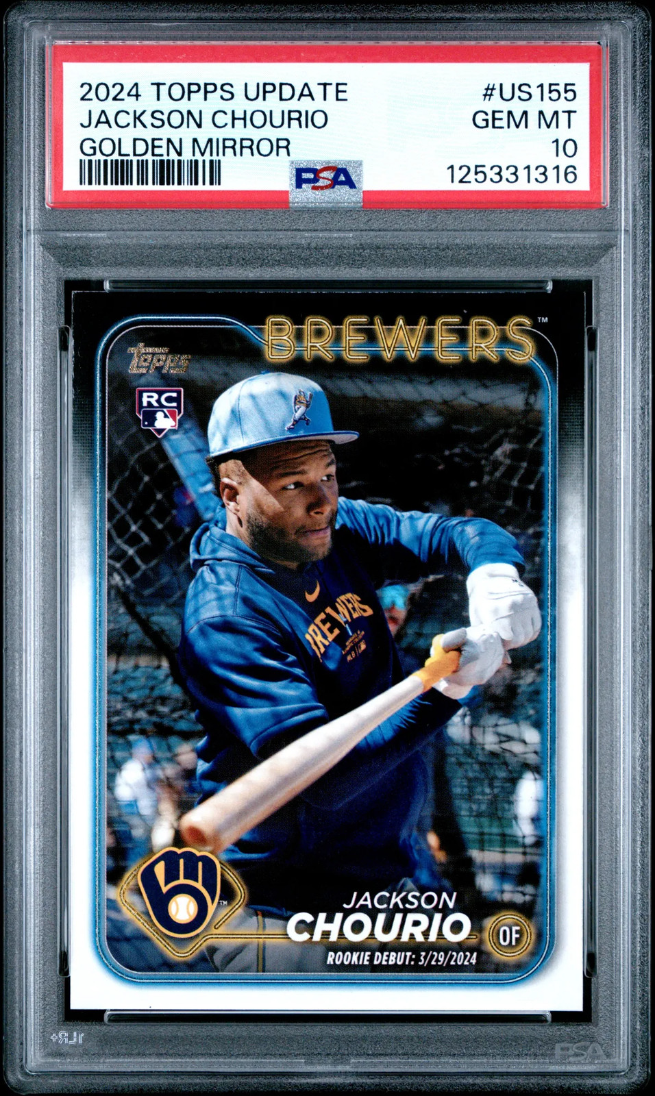 2024 Topps Update Jackson Chourio #US155 Golden Mirror PSA 10 POP 2 VERY RARE