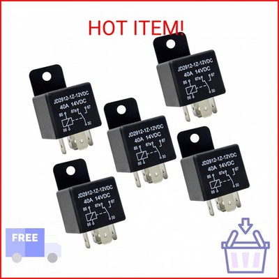 Kalmaegee 5 Pack Relays 12V 40A, 5 Pin Relay Model JD2912-1Z-12VDC 40amp 14VDC,