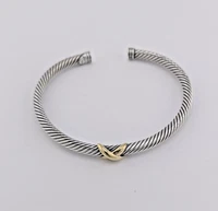David Yurman 4mm Sterling Silver & 18k Yellow Gold X Station Bracelet large