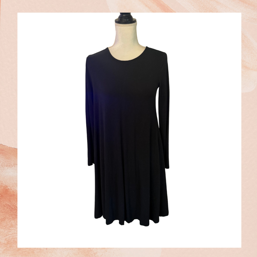 Old Navy Solid Black Round Neck Flowy Mini Shirt … - image 1