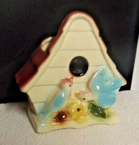 Vintage Shawnee Bluebird Wall Pocket Planter With Flowers Pink Roof