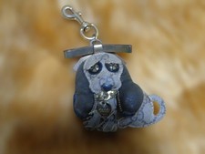 Gucci dog charm keyholder gray and blue canvas animal motif Italy GG logo small