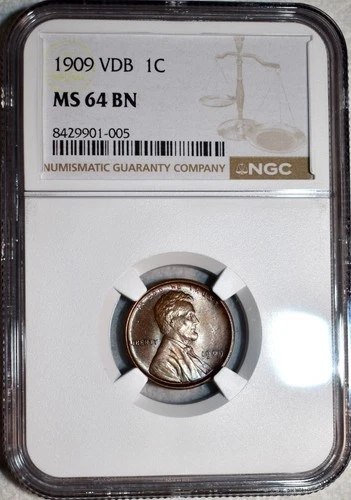 NGC MS-64 BN 1909-P VDB Lincoln Cent, Razor-Sharp, Blazing specimen.