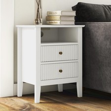 RoyalCraft White Nightstand with Charging Station, Fluted Night Sta... Fast Ship