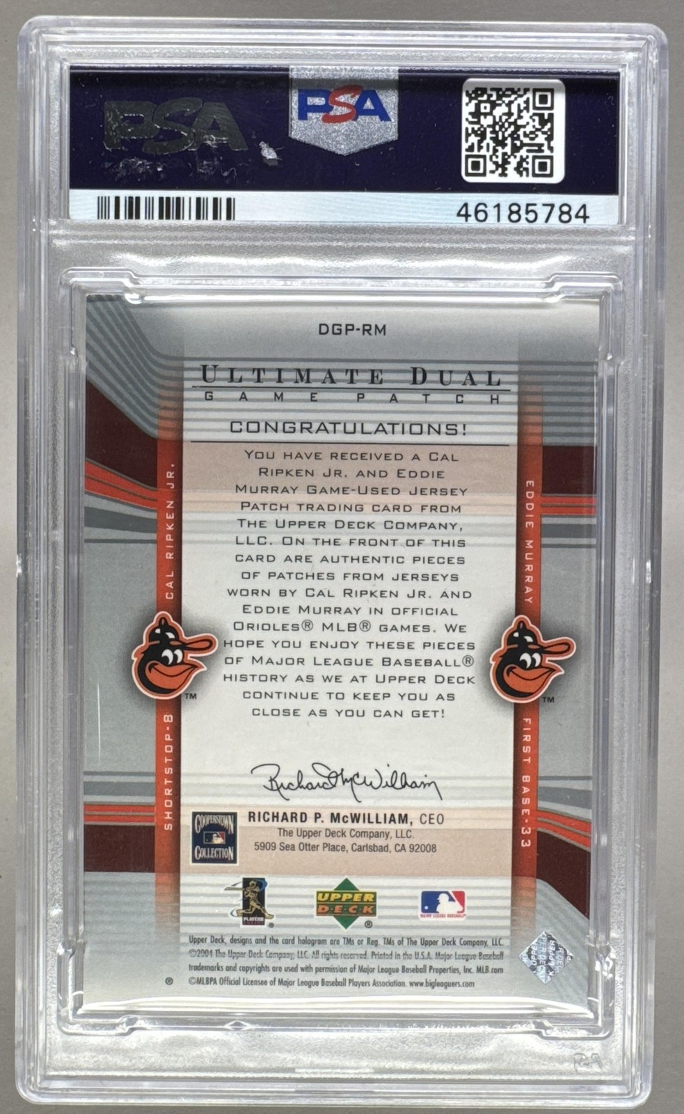 5784 Cal Ripken Jr Eddie Murray 2004 Upper Deck Ultimate Dual Patch /25 PSA 8 view 2