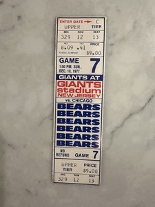 12/18/77 Giant vs Bears Slush Bowl Unused Ticket Payton/Csonka NM