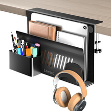 Desk Side Storage, No Drill Laptop Holder with Magnetic Pen Holder, Clamp on Lap