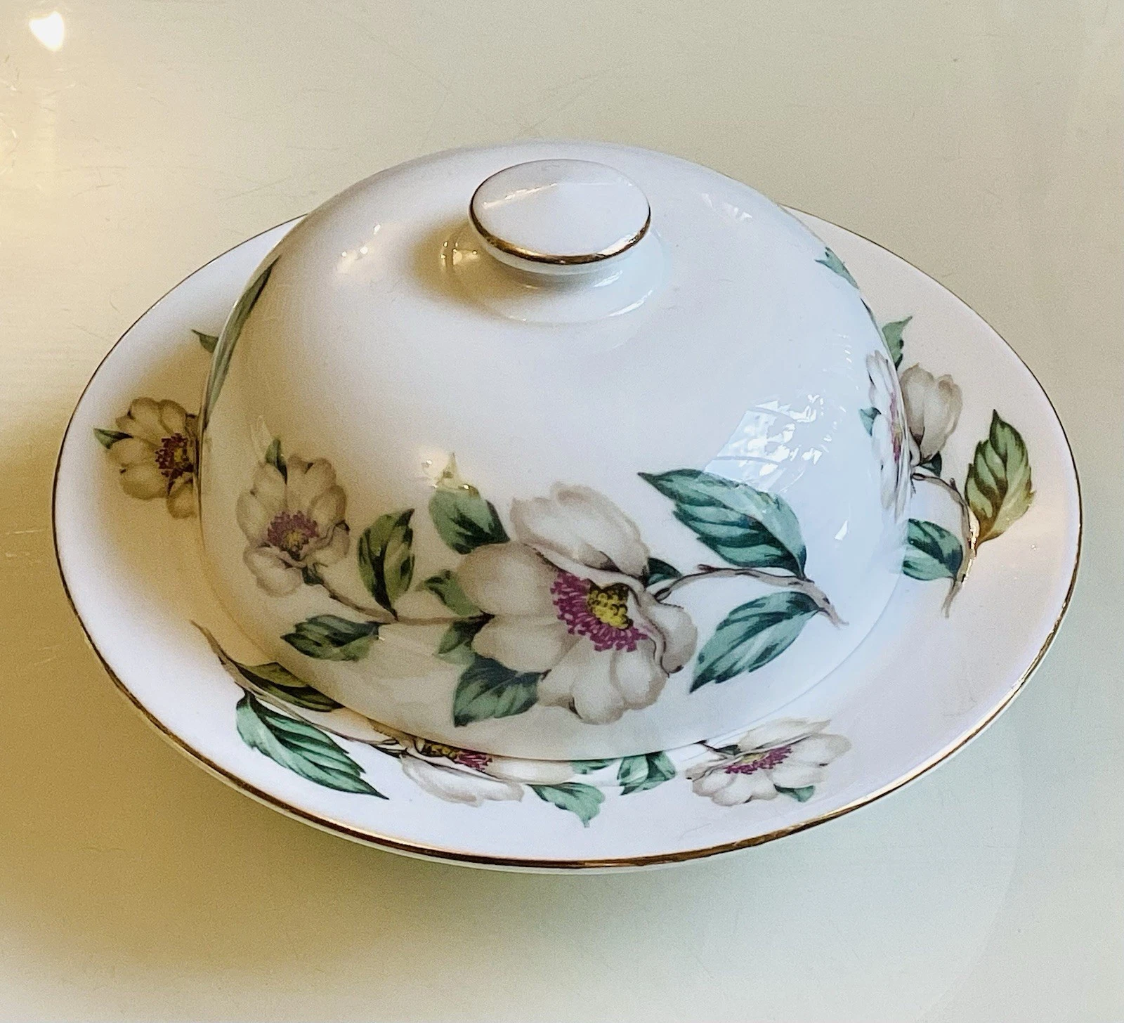 Crown Staffordshire Bone China Floral Table Butter Cloche Dish Contemporary VGC