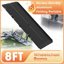 8FT Aluminum Multi-Folding Wheelchair Scooter Mobility Ramp Portable Non-Slip