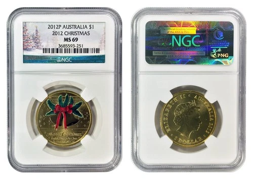 2012 P Australia $1 Dollar Coin  Christmas Bells NGC MS69 Perth Mint Great Gift