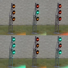 2 x HO scale searchlight signal block LED tricolor 3 heads interlocking silver
