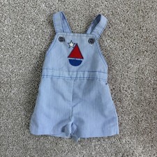 Vintage Healthtex Overall Baby Boys 6M Blue Striped Sailboat Nautical