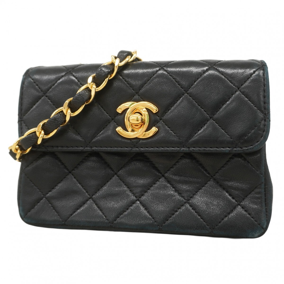 CHANEL Mini Matelassé Lambskin Black Shoulder Bag with Chain 5gc3421h