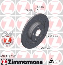 2x Bremsscheibe SPORT Z ZIMMERMANN 610.3727.52 für VOLVO XC60 2 246 S90 234 V60