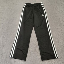 Vintage Adidas Track Pants Youth Medium 10/12 Black Three Stripe Elastic Waist