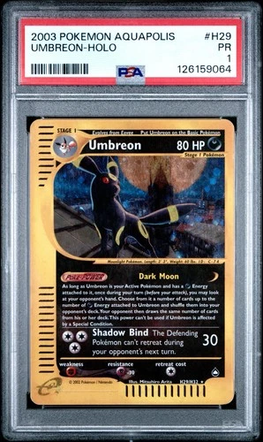PSA 1 Umbreon H29/H32 WotC Aquapolis Holo Rare Pokemon Card