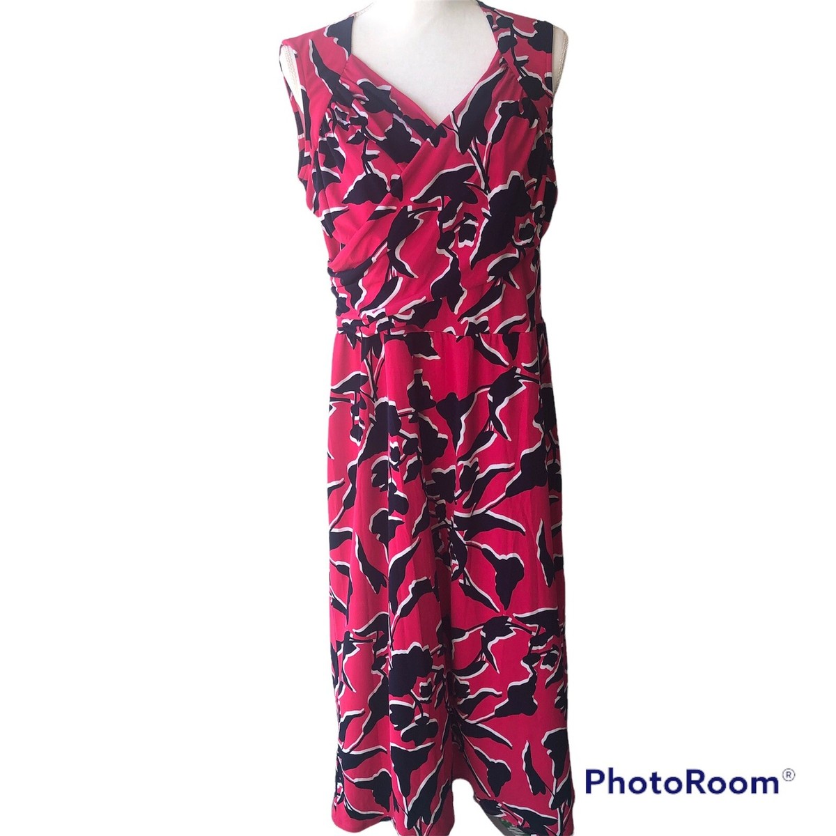 Leota STITCH FIX XLarge Navy Pink Floral Faux Wrap Sleeveless Jersey Dress  R1