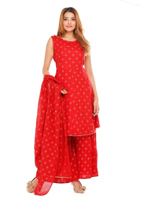 Women Indian Rayon Beautiful Designer Ethnic Anarkali Kurti Dress Red Print wear