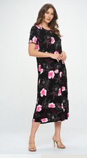 JOSTAR Slinky LONG DRESS Poly Spandex Knit Black Pink W380 S M L XL 2X 3X
