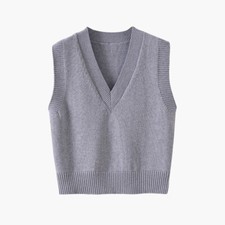 Lady V-neck Knit Vest Sleeveless Pullover Sweater Vest Cotton Jumper Vest Casual