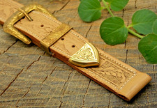 Vintage Watch Band NOS Unused Tan Leather w Gold Tone Buckle 16mm Saddle Craft