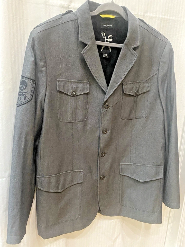 Blazer Marc Ecko Corte y Costura Para Hombres 2XL Gris Rayas Diseño Águila Abrigo Deportivo Chaqueta Foto 2 de 4