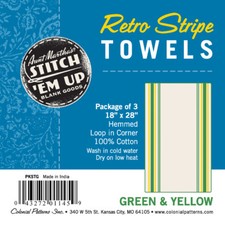 Aunt Martha's  Retro Stripe Towels - 3-Pack - Green  Yellow-Stripe - 18" x 28"